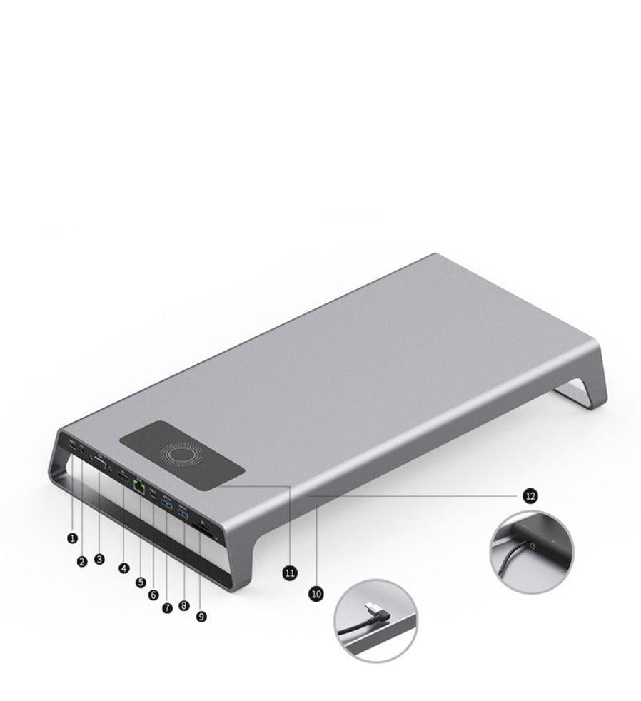 HKM-597587 11-in-1 Type C Docking Station with 4K HD Output, Wireless Charging, and Dual USB Ports