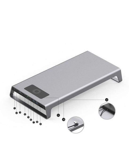 HKM-597587 11-in-1 Type C Docking Station with 4K HD Output, Wireless Charging, and Dual USB Ports
