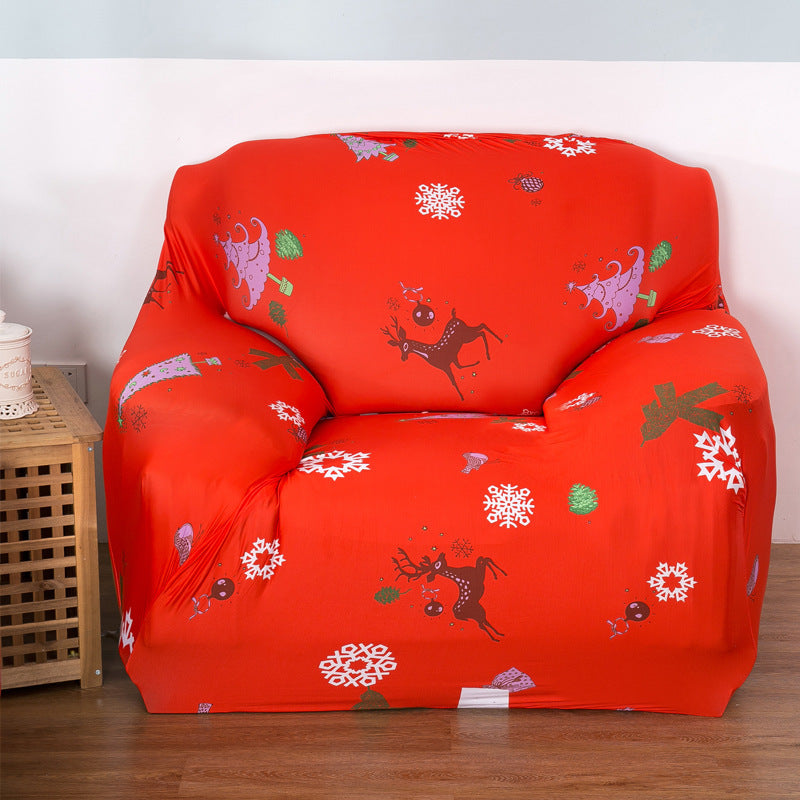 HKM-597587 Christmas Stretch Sofa Cover - All-Inclusive Design for Various Sizes: Single to Four-Person Positions