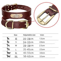 HKM-5976381 Genuine Cowhide Engraved Anti-Loss Dog Collar - Dark Brown, Multiple Sizes Available