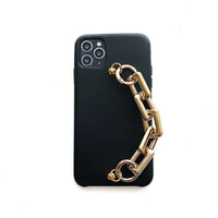 HKM-597779 Leather Wrist Strap Chain for iPhone Models - Compatible PU Back Cover in Brown, Gray, Black