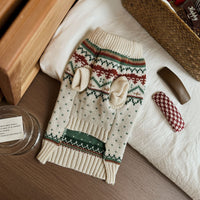 HKM-5978301 Cozy Beige and Green Dot Pet Sweater for Autumn and Winter