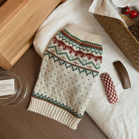 HKM-5978301 Cozy Beige and Green Dot Pet Sweater for Autumn and Winter