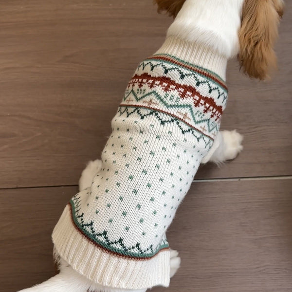 HKM-5978301 Cozy Beige and Green Dot Pet Sweater for Autumn and Winter