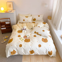 HKM-597843 4-Piece Cotton Bed Sheet Set with Quilt Cover - Soft Heart Design - Cozy and Stylish for All Seasons