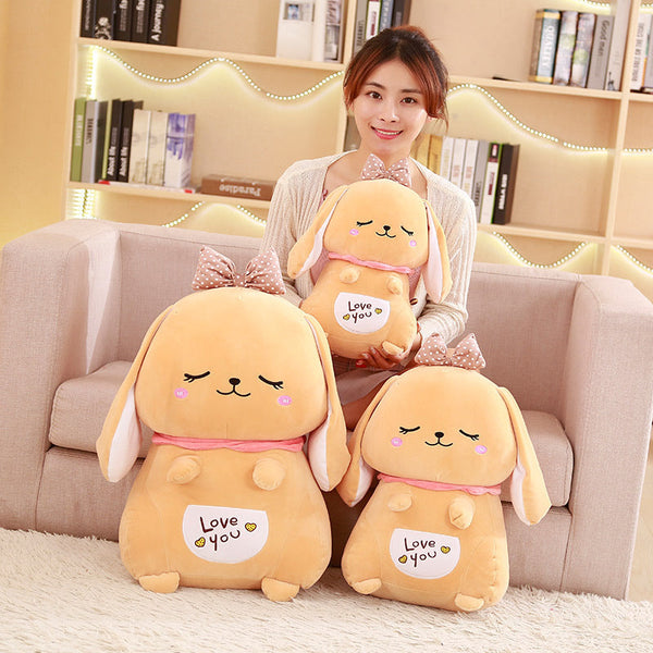 HKM-597971 Kawaii Meng Bunny Plush Doll Pillow - Super Soft Stretch Fabric in Pink, White, Gray, Brown, 40/50/60cm Sizes