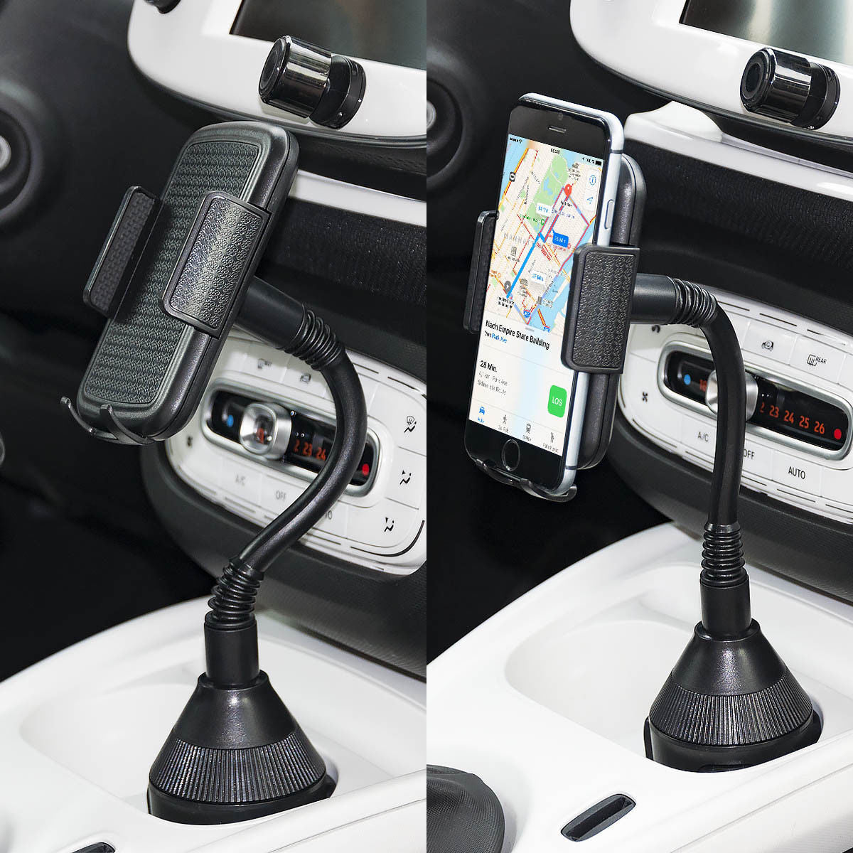 HKM-598227 360° Rotating Car Cup Holder and Mobile Phone Holder Model 090-080B, Adjustable & Durable with Foam Protection