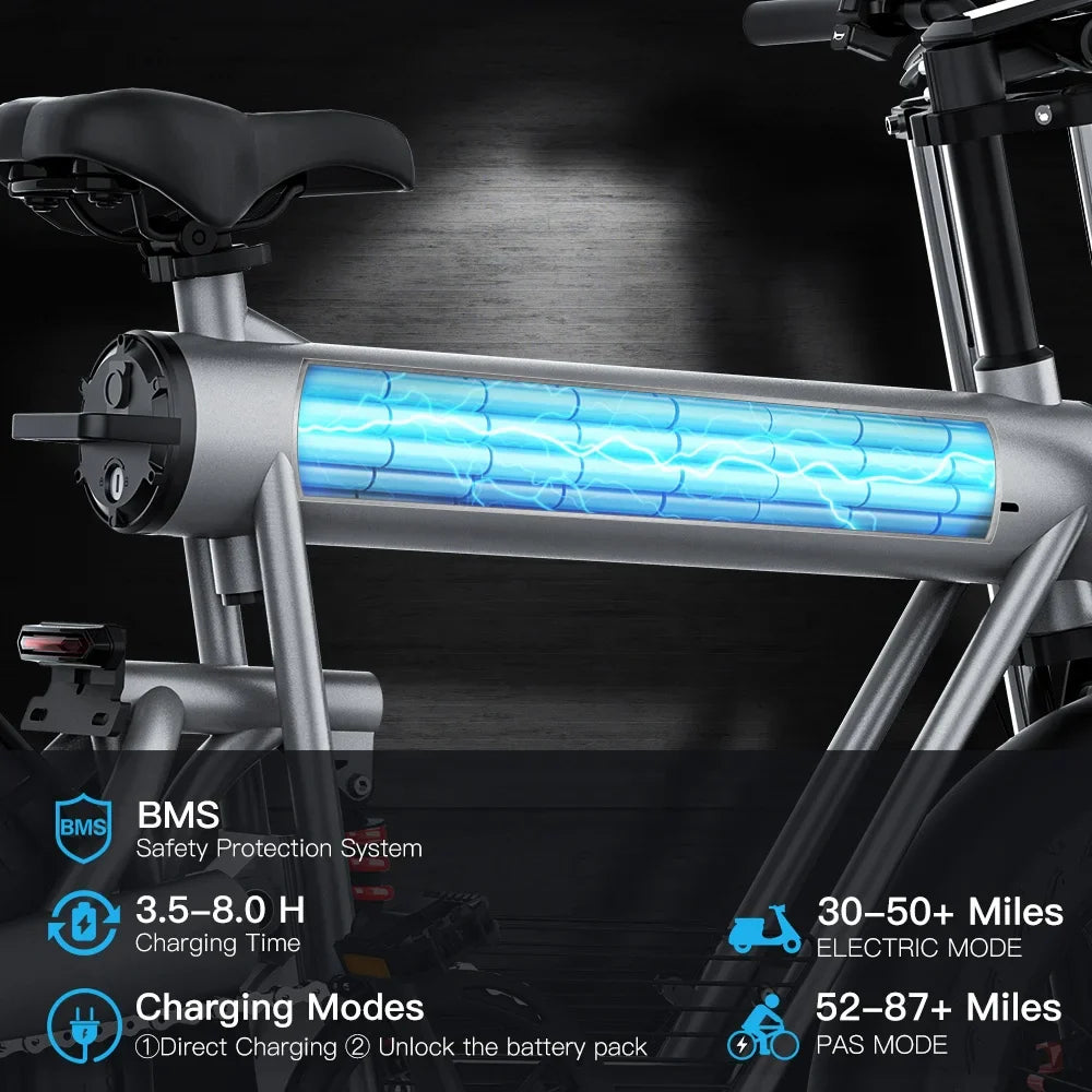 HKM-598227 COSWHEEL T20 Pro 1500W Electric Fat Tire Bicycle with 7-Speed Gears and Hydraulic Disc Brakes, 60+ km Range, 20-Inch Wheels, Aluminum Alloy Frame