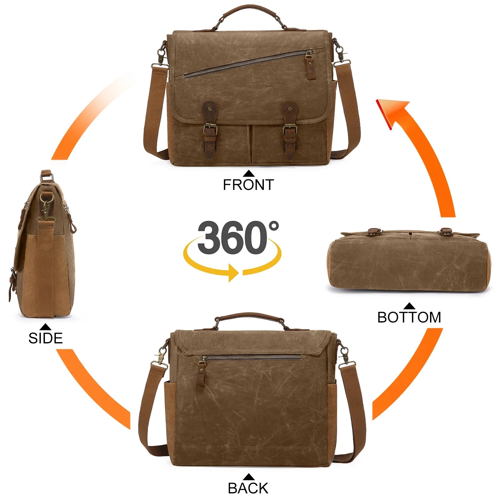 HKM-598227 Vintage Leather Laptop Messenger Satchel Bag for Work, Travel, and School - Waterproof Canvas Briefcase