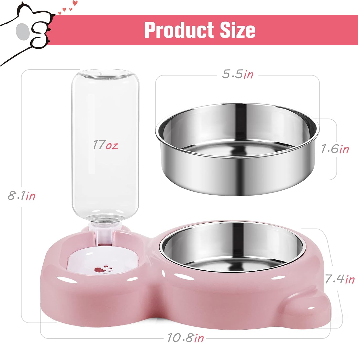 HKM-5983549 Automatic Water and Food Bowl Set for Cats and Small Dogs with Stainless Steel Dish