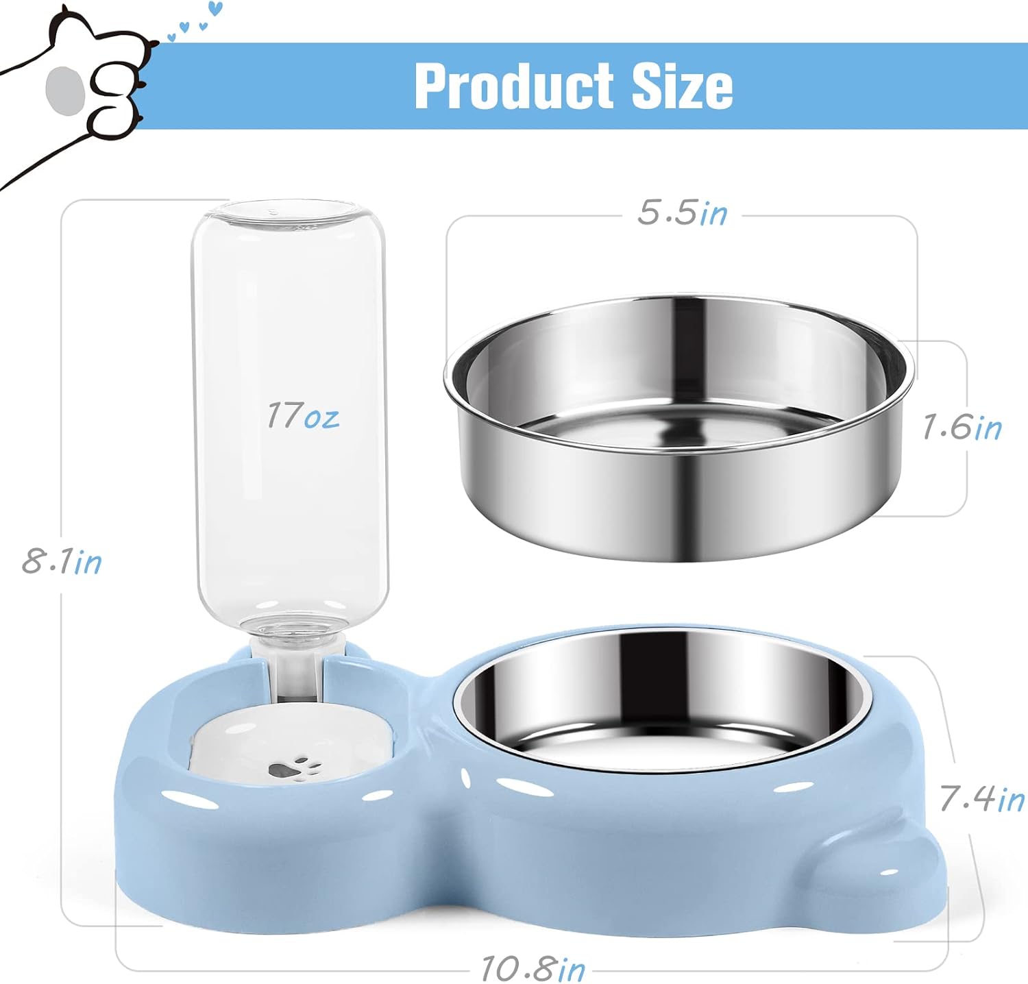 HKM-5983549 Automatic Water and Food Bowl Set for Cats and Small Dogs with Stainless Steel Dish
