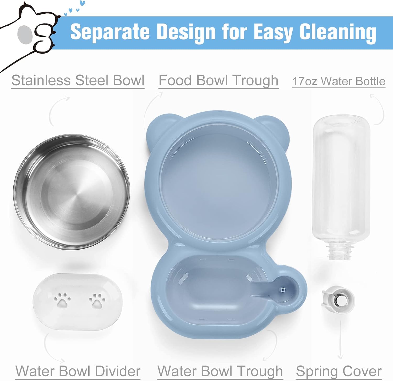HKM-5983549 Automatic Water and Food Bowl Set for Cats and Small Dogs with Stainless Steel Dish