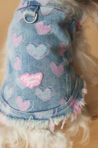 HKM-5984829 Denim Sleeveless Vest for Dogs - Distressed Casual Pet Clothing in Various Sizes