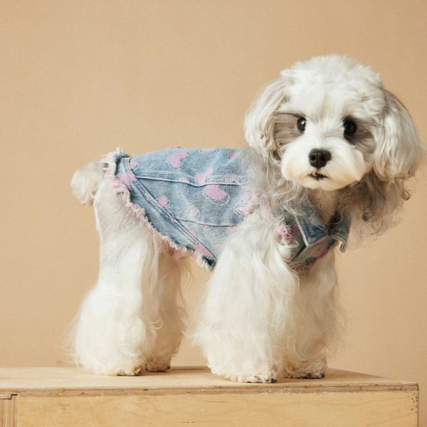 HKM-5984829 Denim Sleeveless Vest for Dogs - Distressed Casual Pet Clothing in Various Sizes