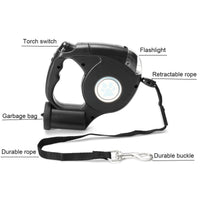 HKM-5985853 Three-in-One Retractable Dog Leash with Flashlight and Waste Bag Dispenser