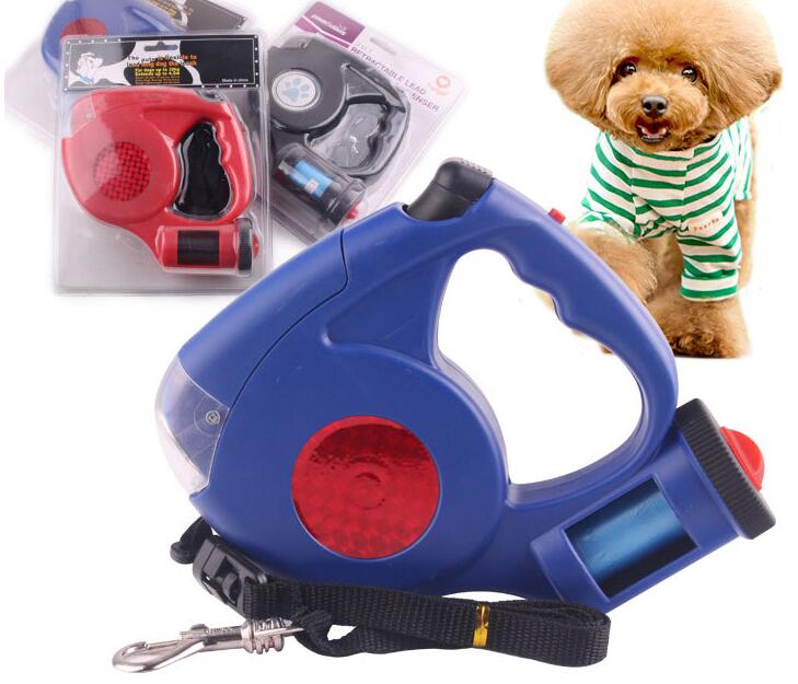 HKM-5985853 Three-in-One Retractable Dog Leash with Flashlight and Waste Bag Dispenser