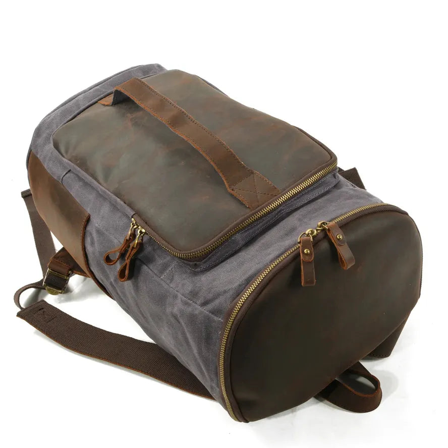 HKM-598739 Canvas Weekend Duffle Bag with Leather Trim for Men - 26x23x43cm