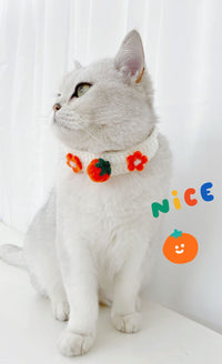 HKM-5988029 Cute Knitted Wool Felt Flower and Fruit Cat Collar in Various Styles for All Seasons