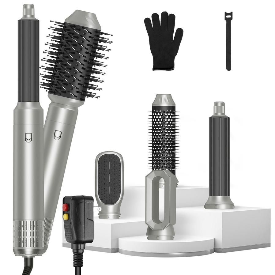 HKM-598803 6-in-1 Hot Air Styler and Dryer Set with Interchangeable Heads, 3 Temperature Settings, and Automatic Curl Technology