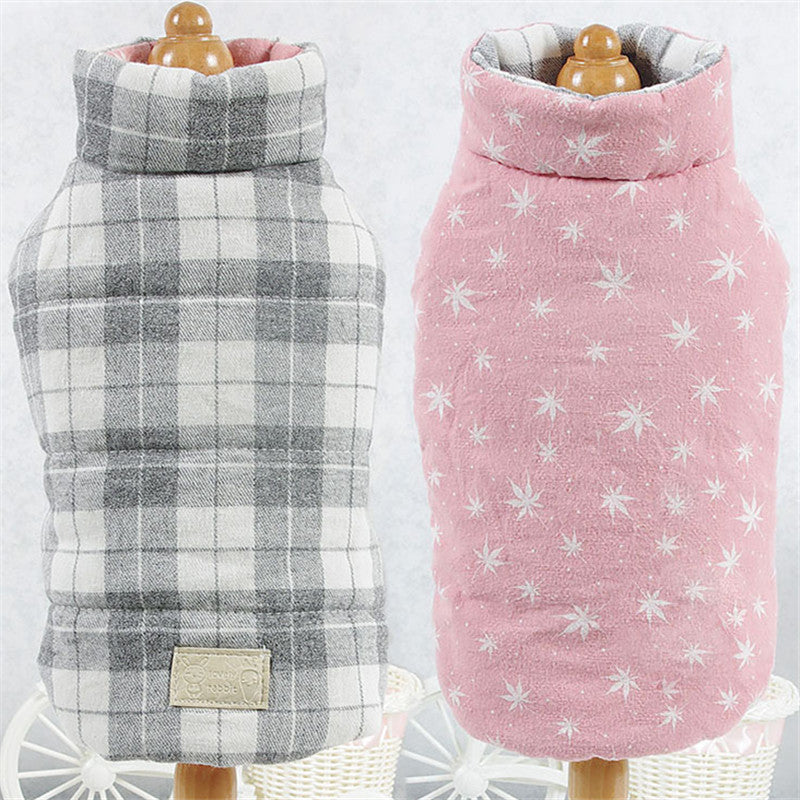 HKM-5988413 Reversible Cotton Vest for Dogs - Autumn & Winter Wear in Brown, Green, and Pink
