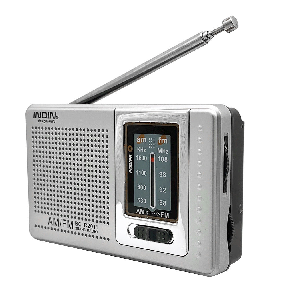 HKM-598867 Portable FM/AM Radio for Seniors with Built-in Speaker - Silver Gray