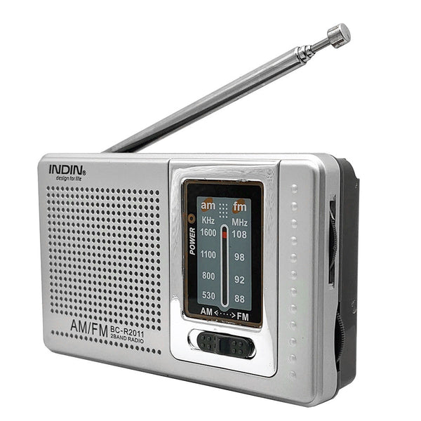 HKM-598867 Portable FM/AM Radio for Seniors with Built-in Speaker - Silver Gray