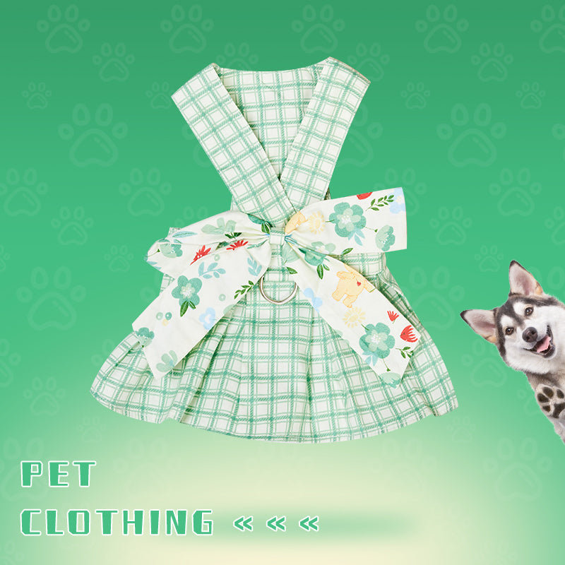 HKM-5989309 Charming Summer Pet Dress with Harness and Leash for Small Dogs and Chihuahuas
