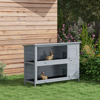 HKM-5989693 Large 54" 2-Story Rabbit Hutch Pet House with Lockable Doors and Removable Floor Trays