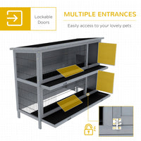 HKM-5989693 Large 54" 2-Story Rabbit Hutch Pet House with Lockable Doors and Removable Floor Trays