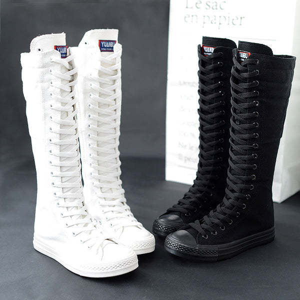 HKM-598995 Casual Women's High-Top Canvas Zipper Boots with Rubber Sole