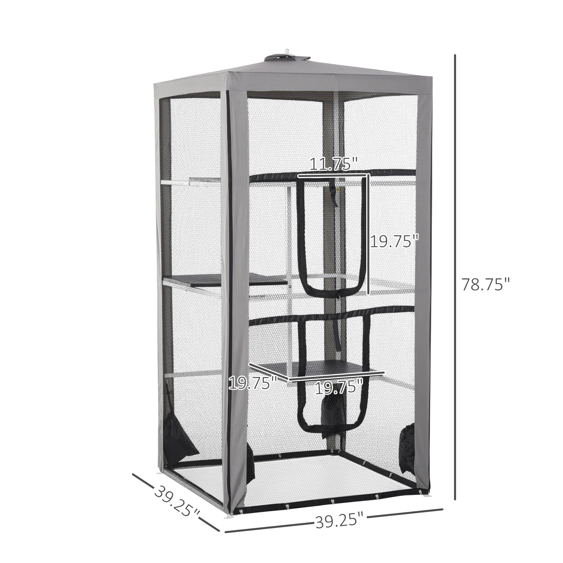 HKM-5990077 Secure Outdoor Cat Playpen with 3 Platforms and Zippered Access, Metal Frame
