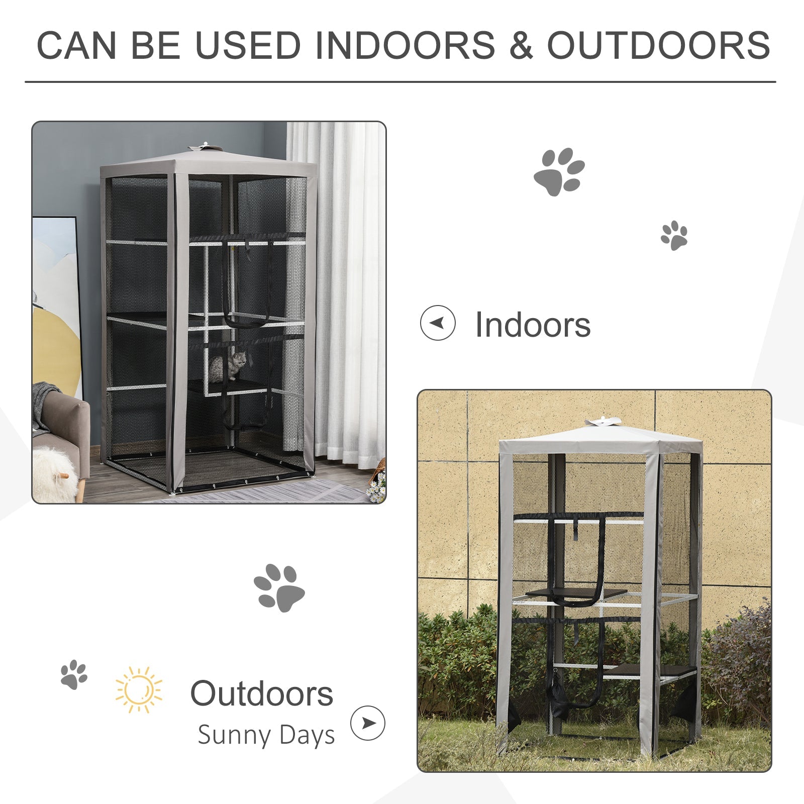 HKM-5990077 Secure Outdoor Cat Playpen with 3 Platforms and Zippered Access, Metal Frame