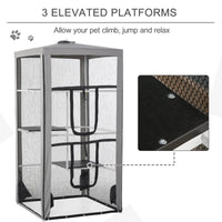 HKM-5990077 Secure Outdoor Cat Playpen with 3 Platforms and Zippered Access, Metal Frame