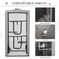 HKM-5990077 Secure Outdoor Cat Playpen with 3 Platforms and Zippered Access, Metal Frame