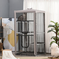 HKM-5990077 Secure Outdoor Cat Playpen with 3 Platforms and Zippered Access, Metal Frame