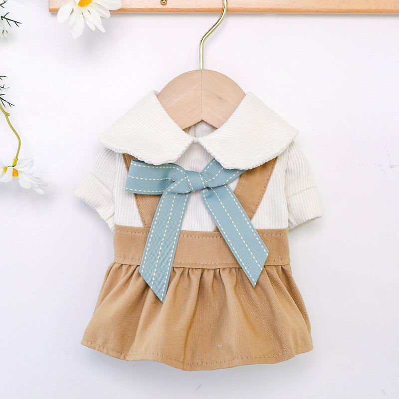 HKM-5990205 Khaki Polyester Bowknot Student Dress for Dogs and Cats - Multiple Sizes Available