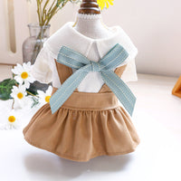 HKM-5990205 Khaki Polyester Bowknot Student Dress for Dogs and Cats - Multiple Sizes Available