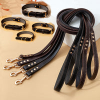 HKM-5993789 Durable PU Leather Tow Rope Dog Collar and Lead Set for Small, Medium, and Large Dogs - 1.5m Length