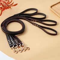 HKM-5993789 Durable PU Leather Tow Rope Dog Collar and Lead Set for Small, Medium, and Large Dogs - 1.5m Length