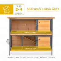 HKM-5995453 Large Outdoor Rabbit Hutch with 2 Levels, Enclosed Space, and Ramp for Small Pets