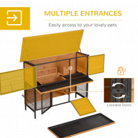 HKM-5995453 Large Outdoor Rabbit Hutch with 2 Levels, Enclosed Space, and Ramp for Small Pets