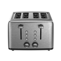 HKM-599571 4-Slice Wide Slot Stainless Steel Toaster with Red Indicator Light and Multi-Function Capability