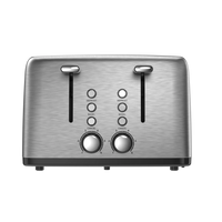 HKM-599571 4-Slice Wide Slot Stainless Steel Toaster with Red Indicator Light and Multi-Function Capability