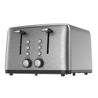 HKM-599571 4-Slice Wide Slot Stainless Steel Toaster with Red Indicator Light and Multi-Function Capability