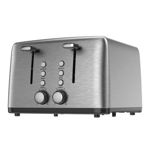 HKM-599571 4-Slice Wide Slot Stainless Steel Toaster with Red Indicator Light and Multi-Function Capability