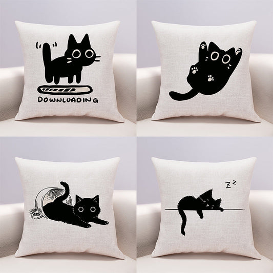 HKM-599635 Cute Cartoon Cheese Cat Pillow Cover in Various Black Cat Designs - Multiple Sizes Available