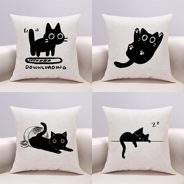 HKM-599635 Cute Cartoon Cheese Cat Pillow Cover in Various Black Cat Designs - Multiple Sizes Available