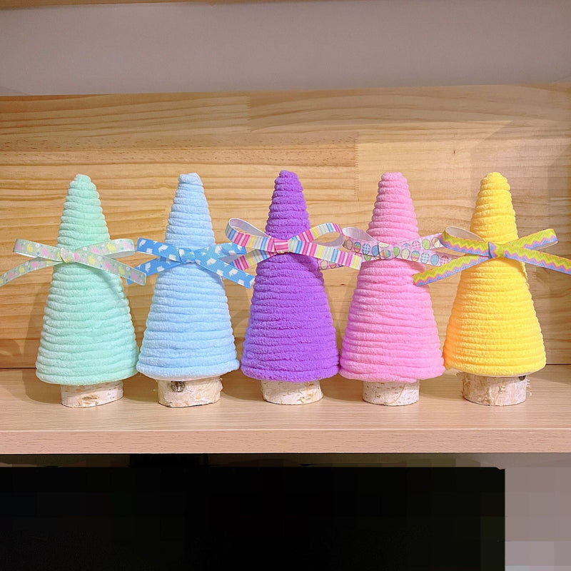 HKM-599635 Handmade Wool Plush Decorative Ornaments Set of 5 - Mint Cream, Light Blue, Light Purple, Light Pink, Light Yellow