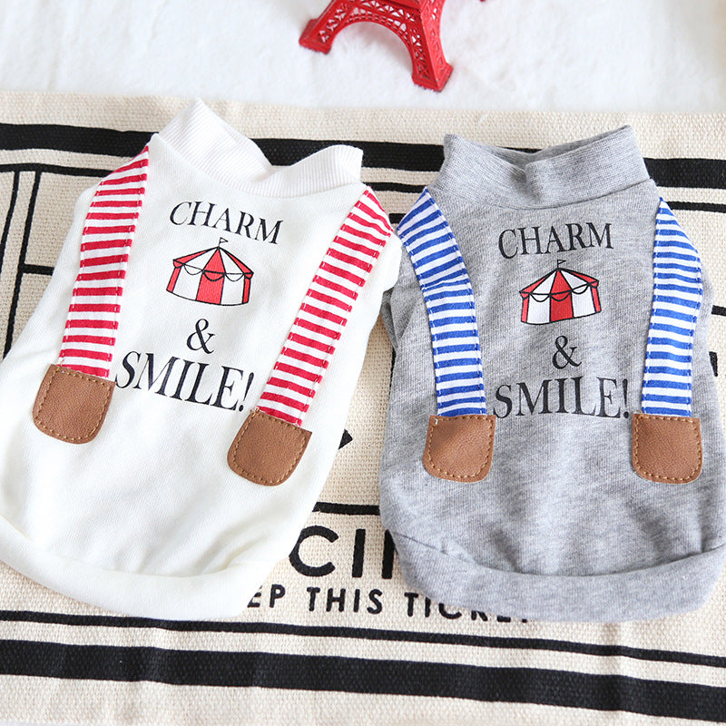 HKM-5996861 Casual Striped Fake Suspenders Sweater for Dogs in Gray and White