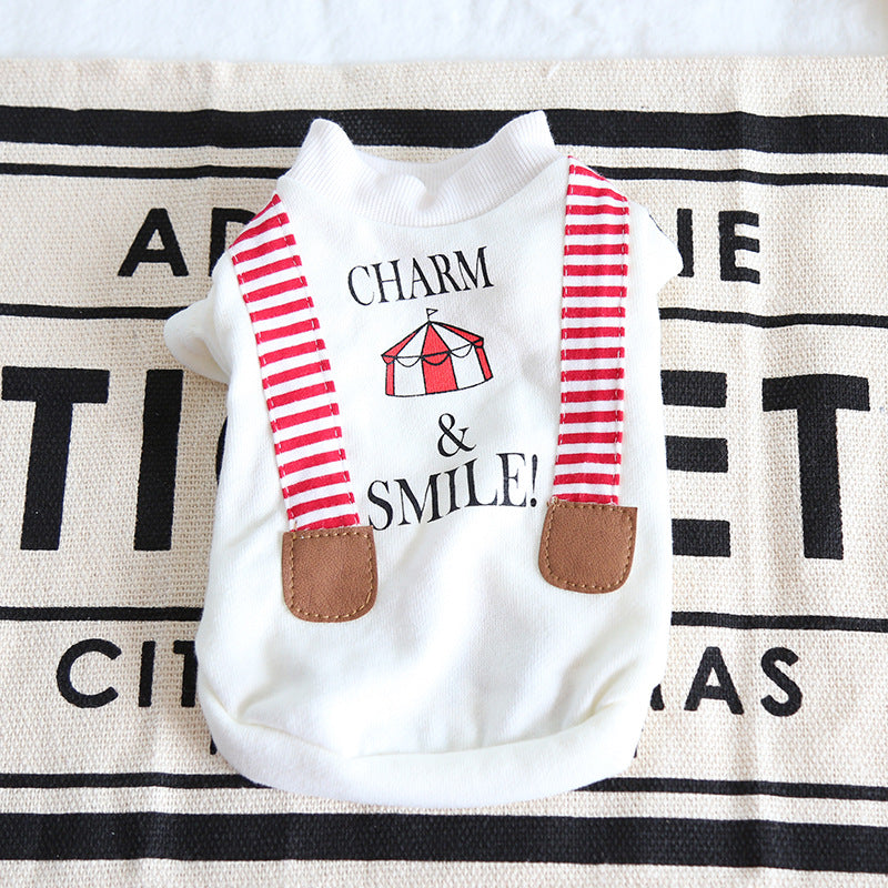HKM-5996861 Casual Striped Fake Suspenders Sweater for Dogs in Gray and White